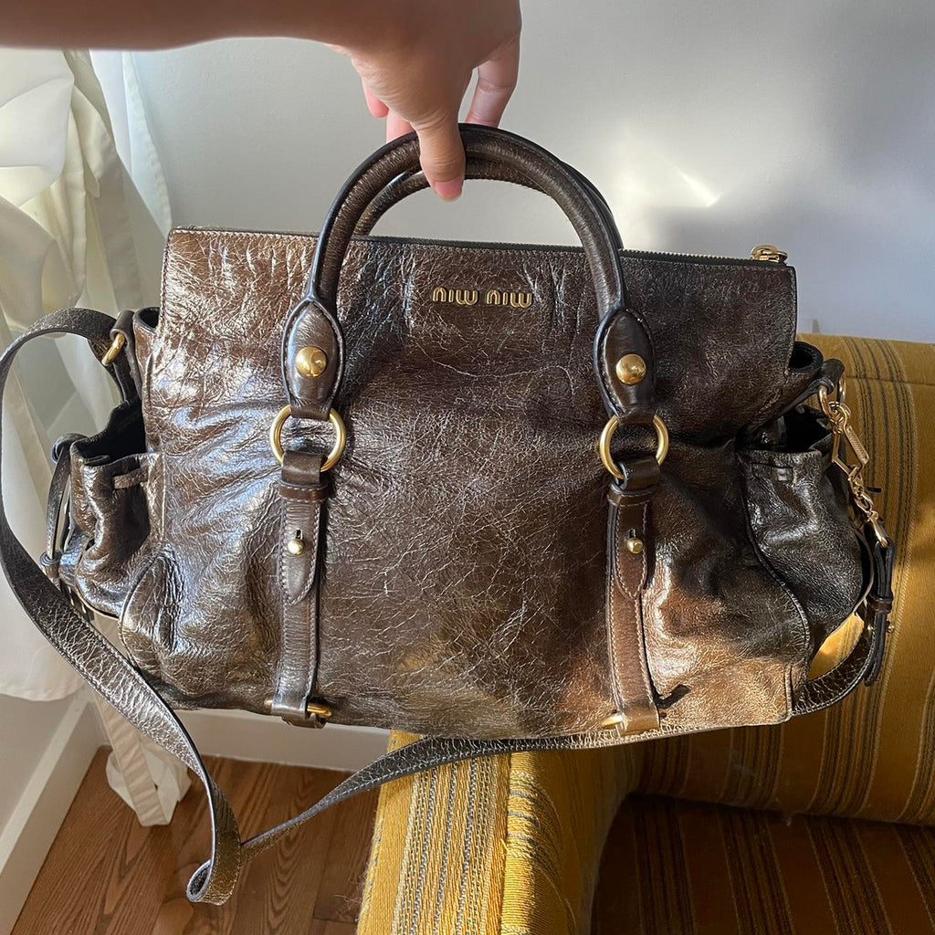 Vintage Dark Brown Leather Miu Miu Vitello Lux Bag