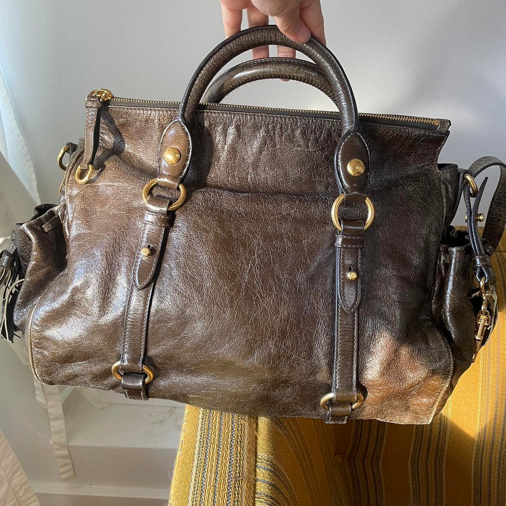 Vintage Dark Brown Leather Miu Miu Vitello Lux Bag