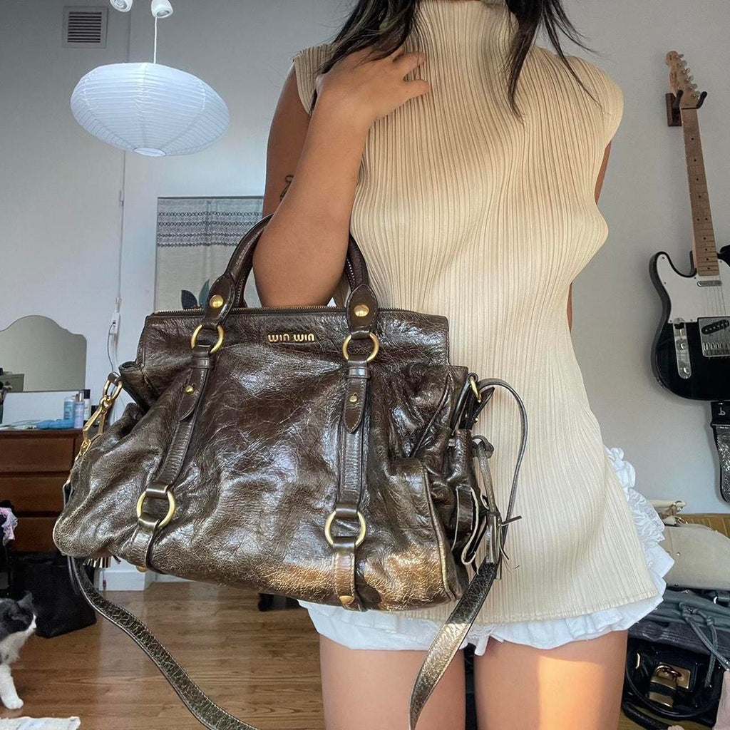 Vintage Dark Brown Leather Miu Miu Vitello Lux Bag