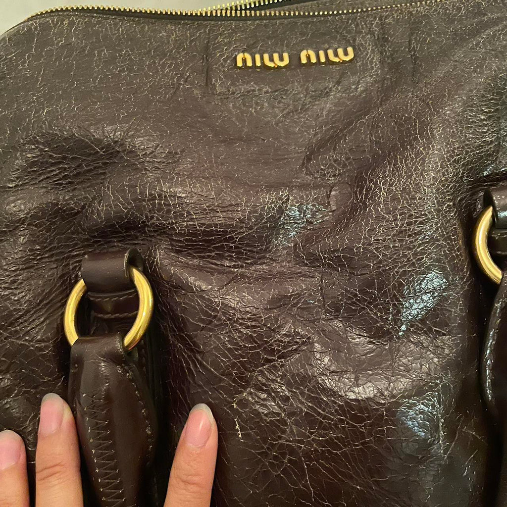 Vintage Dark Brown Leather Miu Miu Vitello Lux Bag