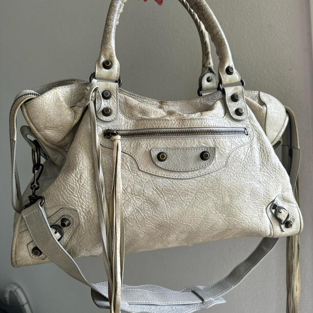 Authentic Balenciaga City Bag Light In Grey Lambskin Leather