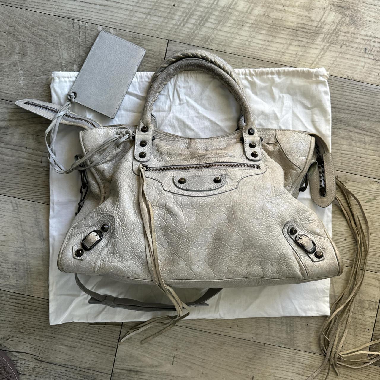 Authentic Balenciaga City Bag Light In Grey Lambskin Leather