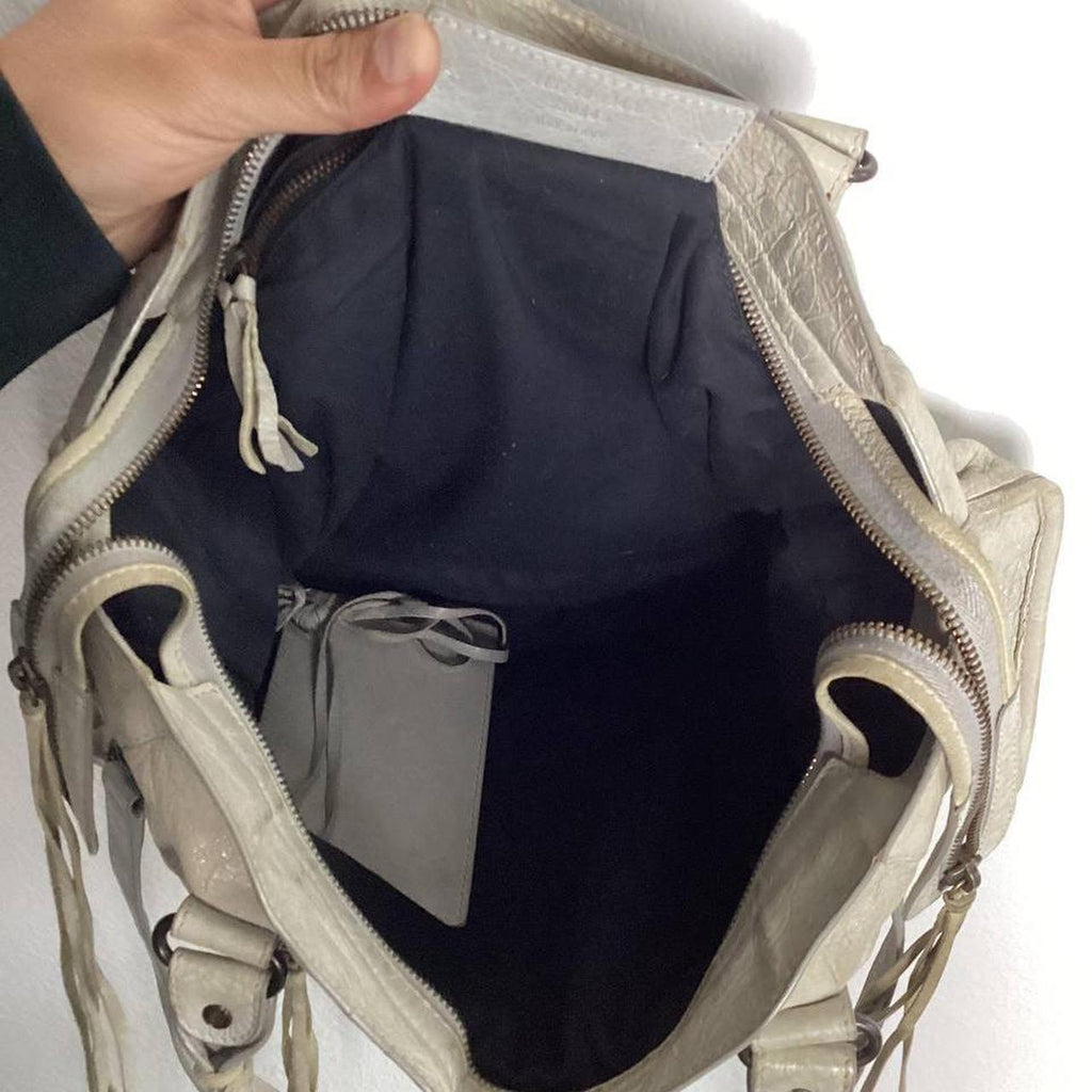 Authentic Balenciaga City Bag Light In Grey Lambskin Leather