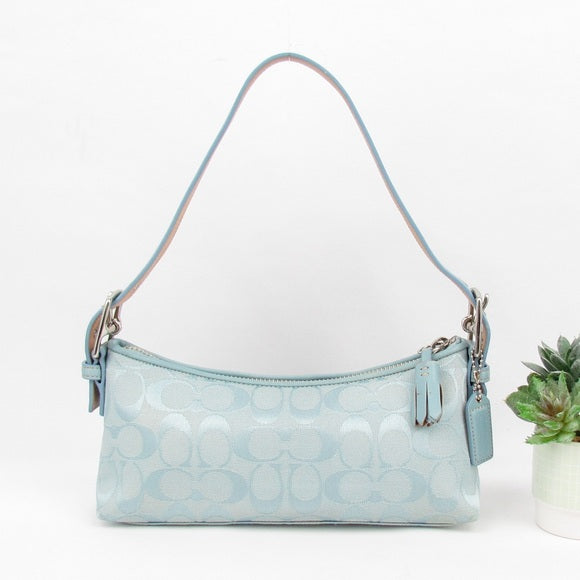 coach vintage baby blue signature hampton demi baguette shoulder bag