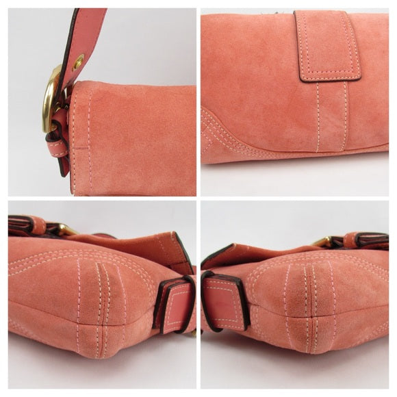 rare coach authentic salmon color soho suede satchel shoulder bag