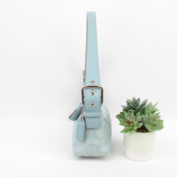 coach vintage baby blue signature hampton demi baguette shoulder bag