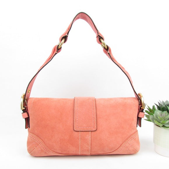 rare coach authentic salmon color soho suede satchel shoulder bag