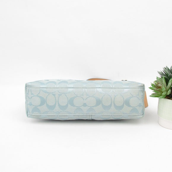 coach vintage baby blue signature hampton demi baguette shoulder bag