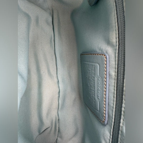 coach vintage baby blue signature hampton demi baguette shoulder bag