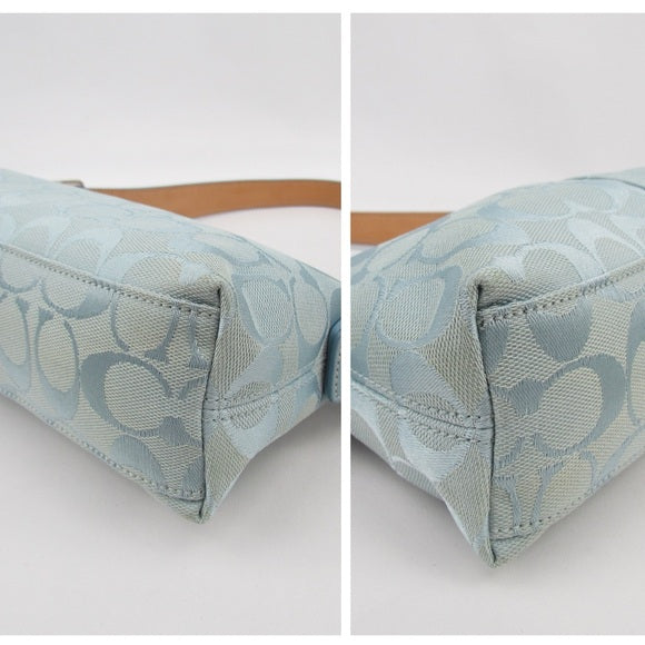 coach vintage baby blue signature hampton demi baguette shoulder bag