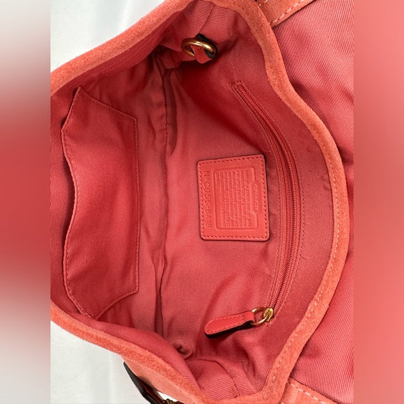 rare coach authentic salmon color soho suede satchel shoulder bag