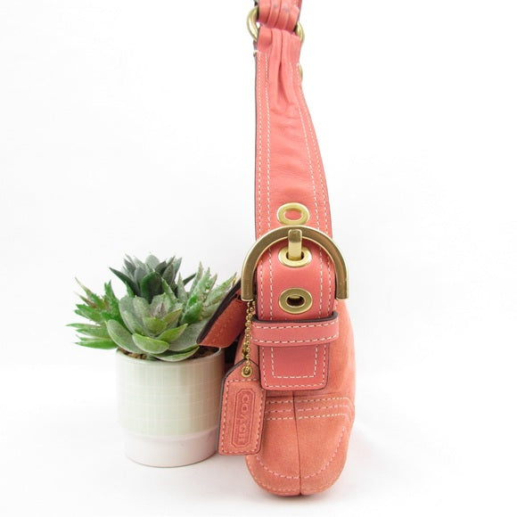 rare coach authentic salmon color soho suede satchel shoulder bag