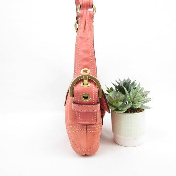 rare coach authentic salmon color soho suede satchel shoulder bag