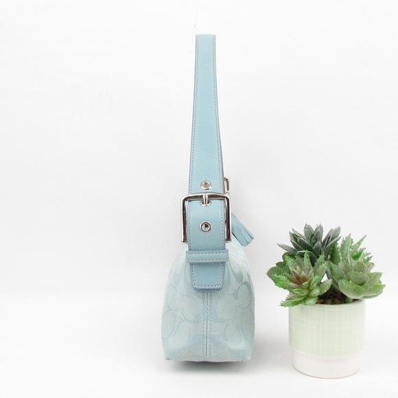 coach vintage baby blue signature hampton demi baguette shoulder bag