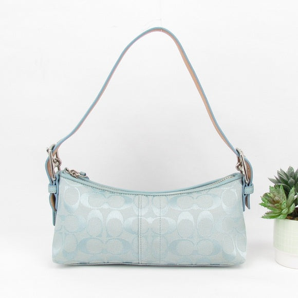 coach vintage baby blue signature hampton demi baguette shoulder bag